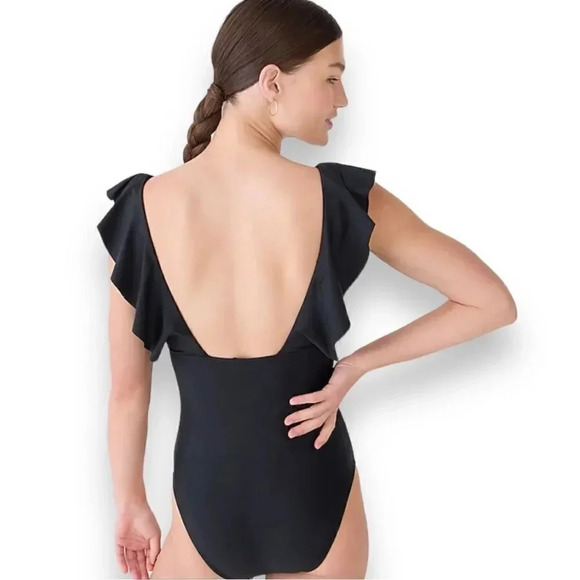 J. Crew | Black Ruffle V-Neck One-Piece (L) 🖤💦 - Picture 3 of 7